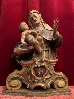 Reliquary St. Catharina Of Siena With Original Document style Baroque en fully hand-carved wood / polychrome , Austria 18th century ( anno 1720 )