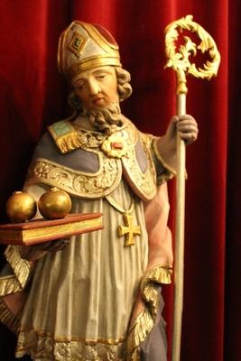 Sculpture St. Nicolas Restored style Baroque en hand-carved wood polychrome, Southern Germany 18th century