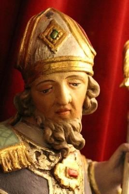 Sculpture St. Nicolas Restored style Baroque en hand-carved wood polychrome, Southern Germany 18th century