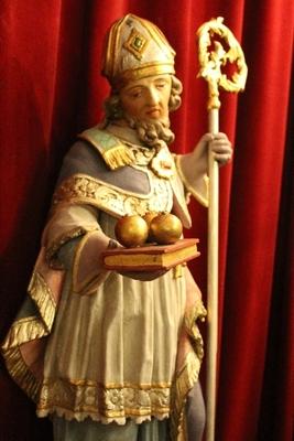 Sculpture St. Nicolas Restored style Baroque en hand-carved wood polychrome, Southern Germany 18th century