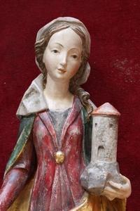 St. Barbara Statue style baroque en wood polychrome, Southern Germany 20th century