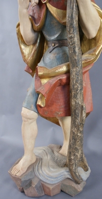 St. Christoph Statue  style Baroque en hand-carved wood polychrome, Southern Germany 20th century