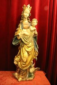 St. Mary Statue style baroque en wood polychrome, Southern Germany 20th century