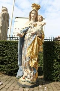 St. Mary Statue With Child style Baroque en fully hand-carved wood / polychrome / gilt, Germany 19th century