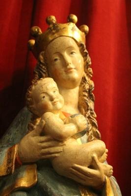 St. Mary Statue With Child style Baroque en hand-carved wood polychrome, Southern Germany 20th century