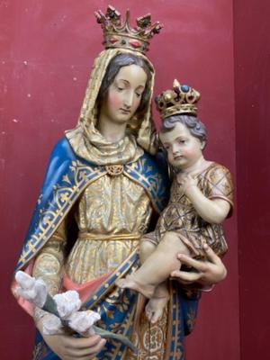 St. Mary With Child style Baroque en Plaster polychrome, BELGIUM 19 th century ( Anno 1865 )