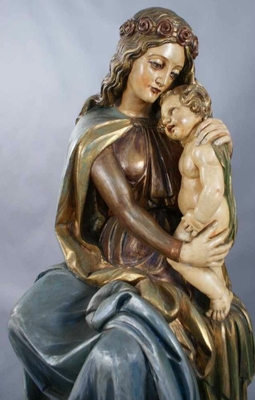 St. Mary With Child style Baroque en hand-carved wood polychrome, Southern Germany 20th century