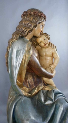 St. Mary With Child style Baroque en hand-carved wood polychrome, Southern Germany 20th century