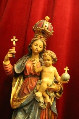 St Mary With Child Removable Scepter / Cross Height Statue Without Scepter 80 Cm. style Baroque en hand-carved wood polychrome, Southern Germany 20th century