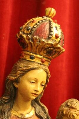 St Mary With Child Removable Scepter / Cross Height Statue Without Scepter 80 Cm. style Baroque en hand-carved wood polychrome, Southern Germany 20th century