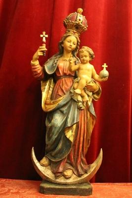 St Mary With Child Removable Scepter / Cross Height Statue Without Scepter 80 Cm. style Baroque en hand-carved wood polychrome, Southern Germany 20th century