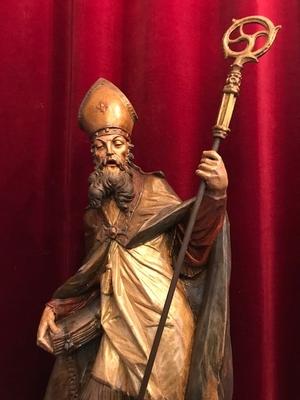 St. Patrick Statue style Baroque en wood polychrome, Italy 19th century