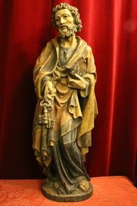 St. Petrus Statue style baroque en wood polychrome, Southern Germany 20th century