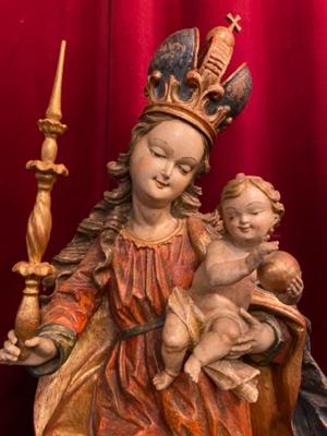 Crescent Moon Madona & Child style BAROQUE-STYLE en Fully Hand - Carved Wood , Austria 20th Century