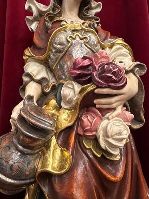 Elisabeth Of Hungary Sculpture style Baroque - Style en Carved - Wood / Polychrome / Gilt, Italy  20 th century