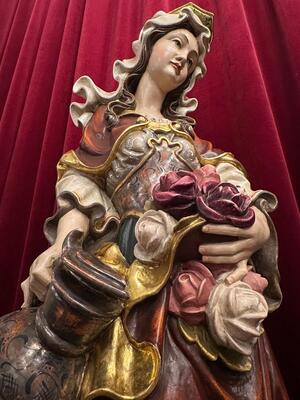 Elisabeth Of Hungary Sculpture style Baroque - Style en Carved - Wood / Polychrome / Gilt, Italy  20 th century