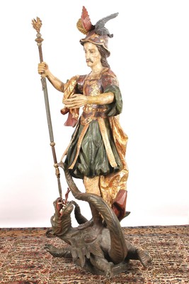 Exceptional Large And  Fully Hand - Carved Sculpture St. George style Baroque - Style en Hand Carved Wood , Southern Germany 20th Century