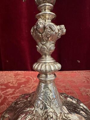 Exceptional Monstrance Museum Piece, Fully Hand - Made In Solid Silver style Baroque - Style en Full - Silver / Glass / Fully Hand - Made Silver Figure of St. John Baptist, Italy  17 / 18th Century