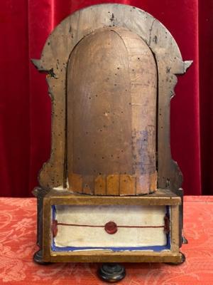 Exceptional Reliquary - Relic Ex Ossibus  St. Peter Apostle style Baroque - Style en Wood / Silver / Glass / Wax Seal / Brocade Hand - Work, Belgium 18 th century ( Anno 1725 )