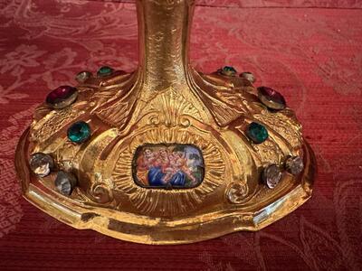 Exceptional Reliquary - Relic Of The True Cross style Baroque - Style en Brass - Gilt / Enamel / Stones / Rock - Cristal / Originally Sealed, Southern Germany 19 th century ( Anno 1845 )