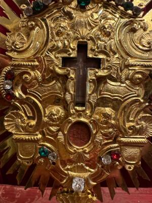 Exceptional Reliquary - Relic Of The True Cross style Baroque - Style en Brass - Gilt / Enamel / Stones / Rock - Cristal / Originally Sealed, Southern Germany 19 th century ( Anno 1845 )