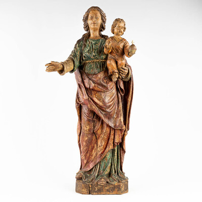 Madonna & Child  style Baroque - Style en Hand - Carved Wood , Belgium  19 th century