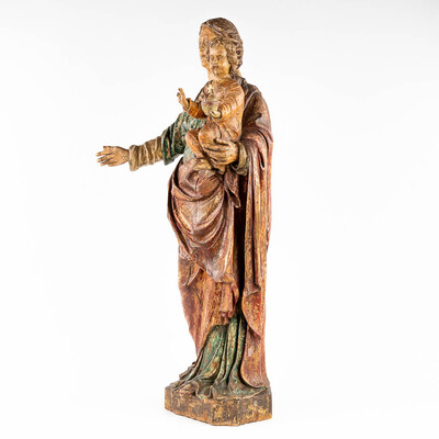 Madonna & Child  style Baroque - Style en Hand - Carved Wood , Belgium  19 th century