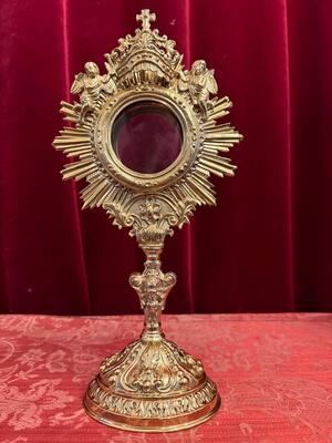 Monstrance style Baroque - Style en Brass / Bronze / Polished and Varnished / Glass, Belgium  19 th century ( Anno 1845 )