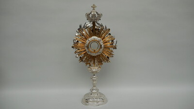 Monstrance  style Baroque - Style en Full - Silver / Glass / Stones, Belgium 18 th century