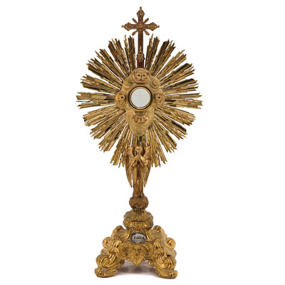 Monstrance  style BAROQUE-STYLE en Brass / Gilt, Belgium  19 th century