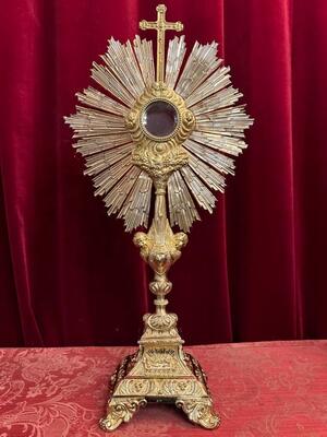 Monstrance With Original Full Silver Lunula style Baroque - Style en Full - Silver Silver Marks and Stamps Present, France 19 th century ( Anno 1845 )