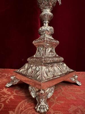 Monstrance With Original Full Silver Lunula style Baroque - Style en Full - Silver  / Polished Varnished / Glass, France 19 th century ( Anno 1845 )