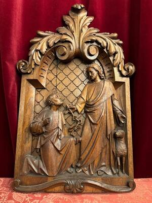 Relief Jesus Hands Over The Keys To Petrus style Baroque - Style en Hand - Carved Wood Oak, Breda Netherlands 19 th century ( Anno 1845 )