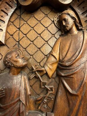 Relief Jesus Hands Over The Keys To Petrus style Baroque - Style en Hand - Carved Wood Oak, Breda Netherlands 19 th century ( Anno 1845 )