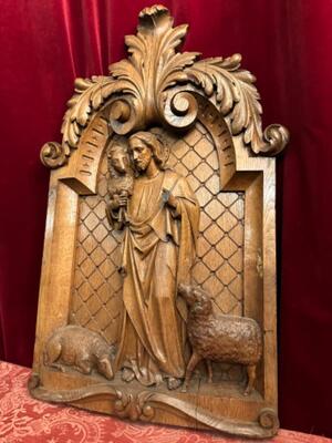 Relief Jesus The Good Shepherd. style Baroque - Style en Hand - Carved Wood Oak, Breda Netherlands 19 th century ( Anno 1845 )