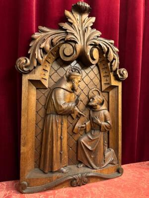 Relief St. Francis Meets St. Conrad. style Baroque - Style en Hand - Carved Wood Oak, Breda Netherlands 19 th century ( Anno 1845 )