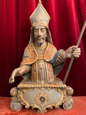 Reliquary-Bust-Relic St. Nicholas Of Tolentino style Baroque - Style en Hand - Carved Wood , Italy  18 th century ( Anno 1732 )