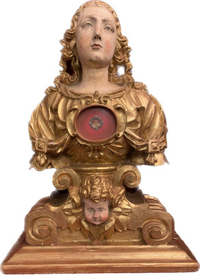 Reliquary Bust St. Agnes style Baroque - Style en Hand - Carved Wood , Italy  16 th Century