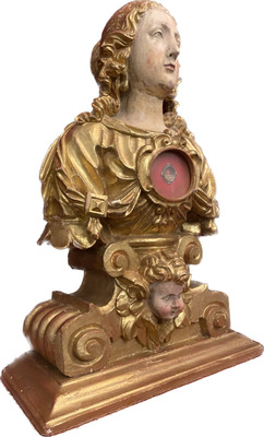 Reliquary Bust St. Agnes style Baroque - Style en Hand - Carved Wood , Italy  16 th Century