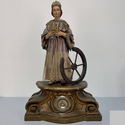 Reliquary - Relic Ex Ossibus St. Catherine style Baroque - Style en Wood /  Glass Eyes / Fabrics / Brass / Stones , Spain 19 th century ( Anno 1835 )