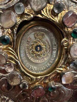 Reliquary - Relic Ex Ossibus St. Helena style Baroque - Style en Brass / Glass / Originally Sealed, Austria 18 th century ( Anno 1735 )