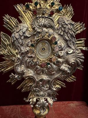 Reliquary - Relic Ex Ossibus St. Helena style Baroque - Style en Brass / Glass / Originally Sealed, Austria 18 th century ( Anno 1735 )