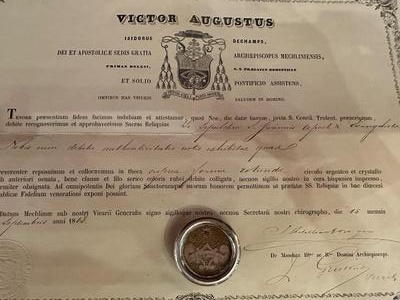 Reliquary - Relic Ex Sepulchre St. John Evangelist With Original Document style Baroque - Style en Woood / Brass / Glass / Originally Sealed, 18th / Approved 1886 / 19th Century