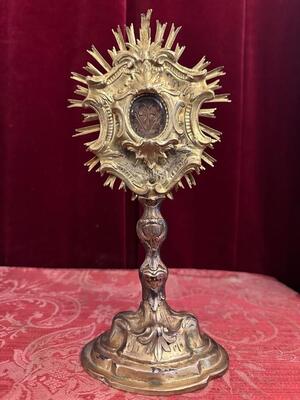 Reliquary - Relic Of The True Cross style Baroque - Style en Brass / Glass / Originally Sealed, Italy 18 th century ( Anno 1775 )