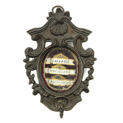 Reliquary - Relic The 3 Magi : Caspar, Melchior, Balthazar style Baroque - Style en Brass / Glass / Wax Seal, Italy  19 th century