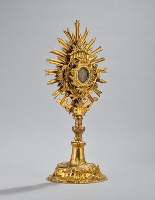 Reliquary - Relic True Cross  style Baroque - Style en Brass / Glass / Originally Sealed, Austria 19 th century