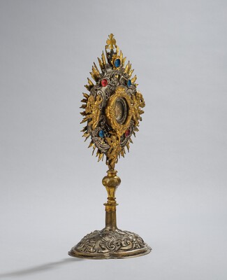 Reliquary - Relic True Cross.. style Baroque - Style en Brass / Glass / Originally Sealed, Austria 19 th century