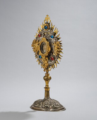 Reliquary - Relic True Cross.. style Baroque - Style en Brass / Glass / Originally Sealed, Austria 19 th century