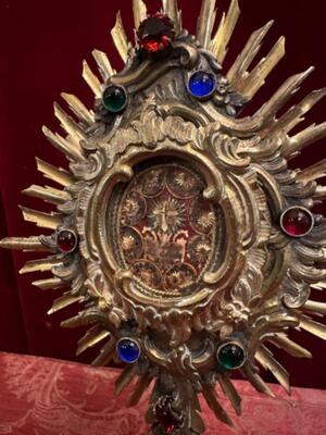 Reliquary - Relic True Cross  style Baroque - Style en Brass / Glass / Stones / Originally Sealed, Southern Germany 18 th century ( Anno 1765 )