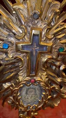 Reliquary - Relic True Cross. Relic : Ex Pallio S. Joseph / S. B.V.M.  style BAROQUE-STYLE en Brass / Glass, Italy 18 th century